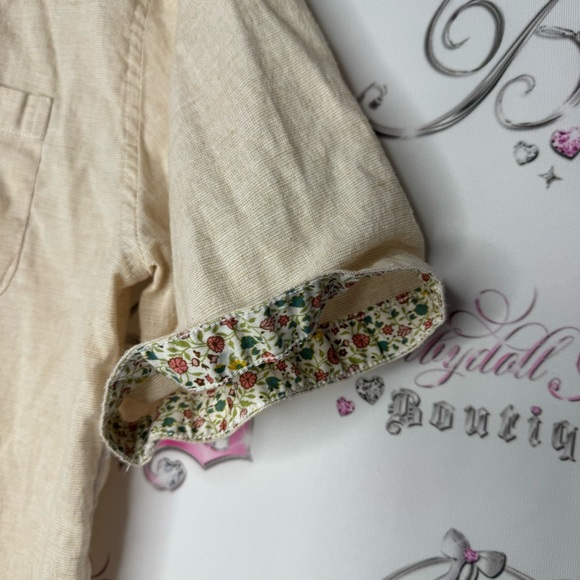 Rue saint Patrick Montreal button down tshirt top cream linen lightweight floral - Picture 4 of 9